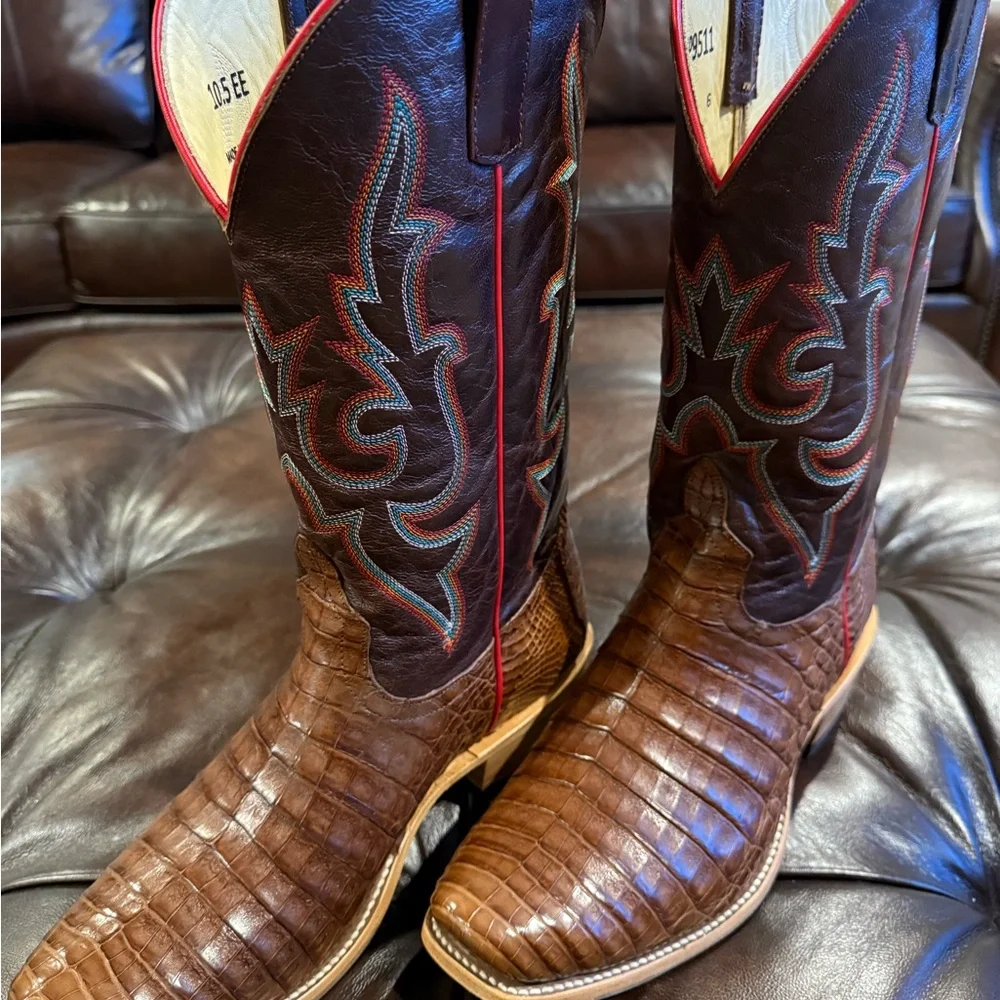 Caiman 10.5EE Horse Power Exotic Brown Cowboy Boots EC - Picture 2 of 15